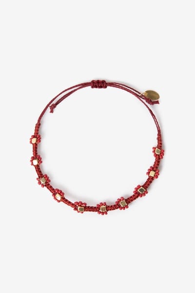 Sissy-Boy - Donkerrode bloemen armband met kralen