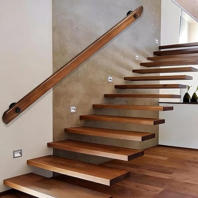 Houten Leuning - Steun Stang - Veilig Traplopen - Sterk Draagvermogen - 200cm Lengte - Natuurlijk Hout
