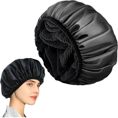 Dailygoods- Douchemuts Dubbellaags Waterdicht - Douchemuts Dames - Badmuts Zacht - Badmuts voor Haarverzorging - Elastische Band - Luxe Zijdesatijn