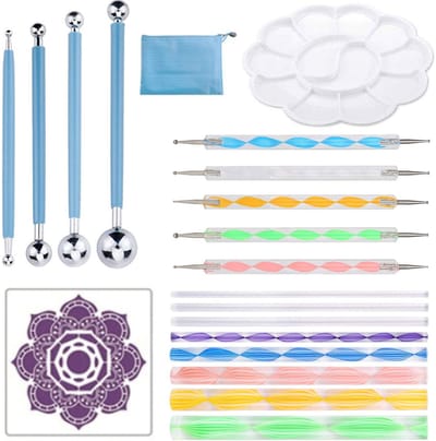 Dotting Tools Mandala set - inclusief Sjabloon - 20 onderdelen