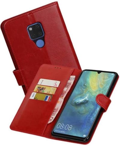 Zakelijke Book Case Telefoonhoesje Geschikt voor de Huawei Mate 20 X - Portemonnee Hoesje - Pasjeshouder Wallet Case - Rood