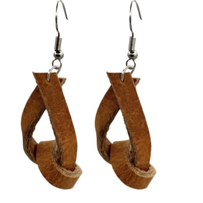 Lange Oorbellen-Leer-Roest Bruin-Zilver 925- Knoop -Charme Bijoux