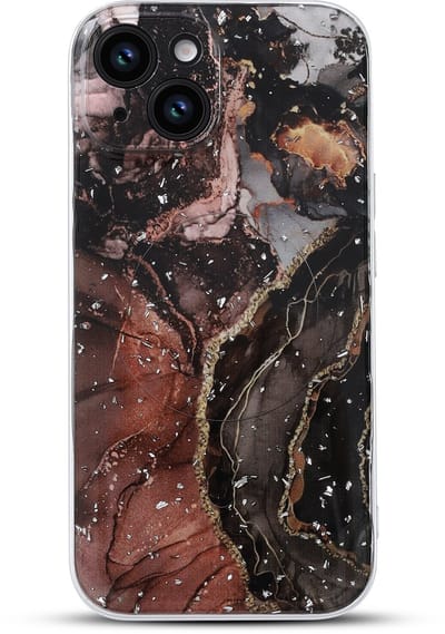 Casemania Hoesje Geschikt voor Apple iPhone 13 - Zwart - Marmer Glitter Back Cover met Camera Bescherming - Geschikt voor MagSafe
