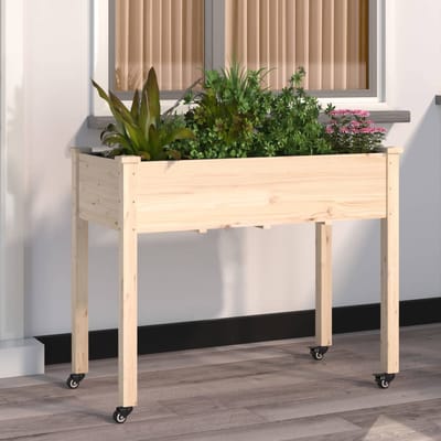 vidaXL - Plantenbak - op - wieltjes - 118x59x80 - cm - massief - vurenhout
