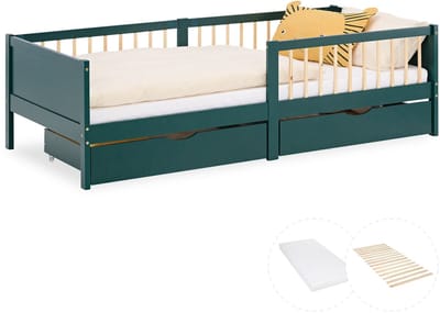 Homestyle4u Kinderbed - 90x200 cm - met matras - 2 bedladen - Groen
