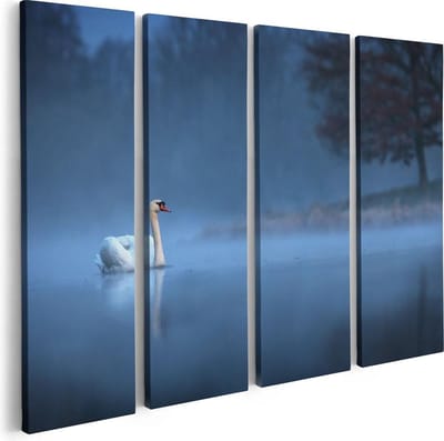 Artaza Canvas Schilderij Vierluik Zwaan op het Water tussen de Mist - 80x60 - Foto Op Canvas - Canvas Print