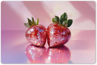 Placemats 45x30 cm - Placemat kunststof - 1 stuk - Disco - Fruit - Glitter - Strawberry - Borden onderleggers - Decoratie voor op tafel - Keuken tafeldecoratie accessoires - Vinyl onderlegger - Tafelversiering