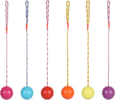 Flamingo Hondenspeelgoed rubber bal met touw - Multi - 60 x 8 x 8 cm