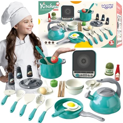 Woopie Little Chef's Set Inductiepannen Koekenpan Waterkoker Groen 30-delig. - UNI