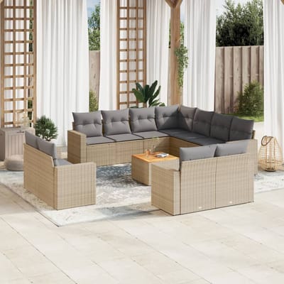 vidaXL - 12-delige - Loungeset - met - kussens - poly - rattan - gemengd - beige