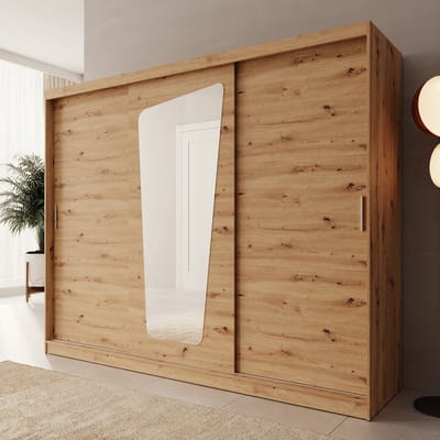 Meubella - Moyo - Kledingkast - 3 schuifdeuren - Eiken - 250x62x200 cm