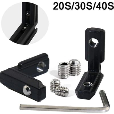 10 stuks zwarte L-vormige binnenhoekverbindingsbeugel met schroef en sleutel voor aluminium extrusieprofiel uit de 2020 3030 4040-serie 2020 Series black