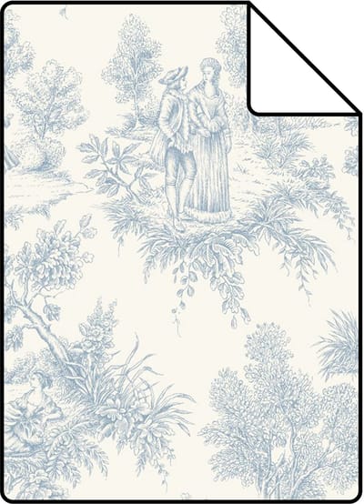 Proefstaal ESTAhome behang toile de jouy print lichtblauw - 26.5 x 21 cm - 132095-S