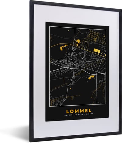 Fotolijst incl. Poster - Stadskaart - Plattegrond - Goud - Lommel - Kaart - 30x40 cm - Posterlijst
