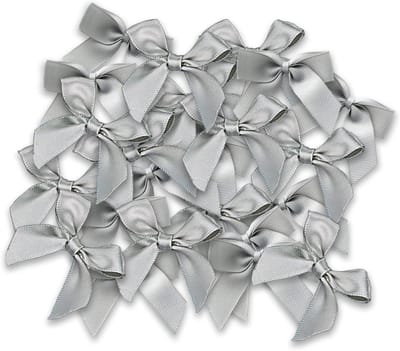 48 Stuks Zilverkleurige Mini Zelfklevende Strikjes voor Kerstboomdecoratie, DIY Ambachten en Cadeauverpakking