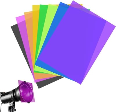 Kleurfolie Set van 8 Stuks voor Ledlampen, 29,7 x 21 cm, Gekleurde Filters voor Fotostudio, Kleurcorrectie en Creatieve Verlichting