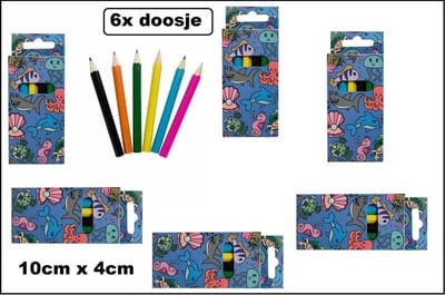 6x Zeedieren Set Kleurpotloden 6-delig in doosje - oceaan - Kleuren potlood tekenen restaurant uitdeel horeca evenement