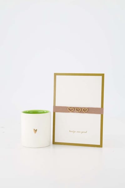 Zusss Set Van Een Geurkaars Met Ansichtkaart - Verjaardag - Cadeau Dames Keramiek / Paraffine Wit / Lichtgroen