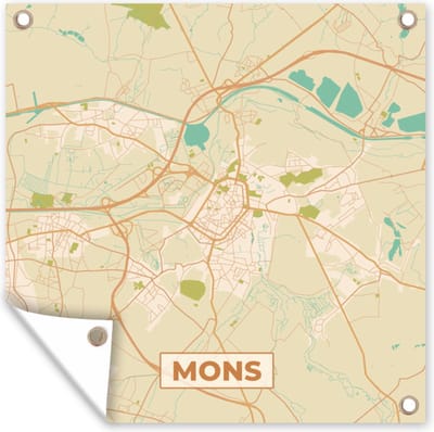 Tuin poster Stadskaart - België - Mons - Kaart - Plattegrond - 200x200 cm - Tuindoek