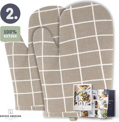 Keukenhandschoen van Sophie Nordinn® - Handschoen Lund (Raster Grijs) - Universele wanten 2 stuks - Katoen