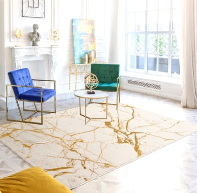 Flycarpets Ursula Modern Vloerkleed - Goud / Crème - Marmer Motief - Laagpolig - 120x170 cm