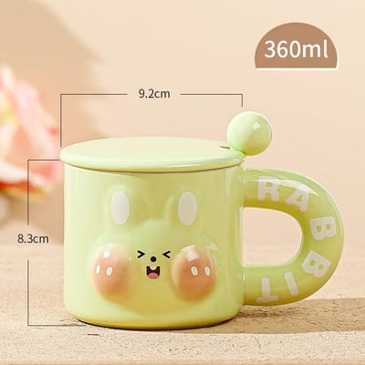 Reliëf Schattige Konijn Mok met Deksel Stijl Niche Ontwerp Gevoel Schattige Kaart Keramische Kop Creatieve Waterbeker Koffiekop Huishoudelijk Gebruik 360ml
