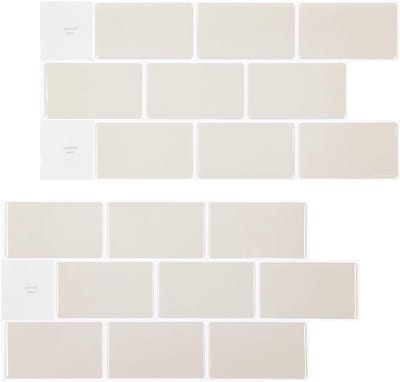 Dailygoods - Zelfklevende tegels, 10 vellen zelfklevende tegels, tegelstickers, waterdicht voor keuken, badkamer, 3D-vinyl wandtegelstickers, 30,5 x 15,3 cm (beige)