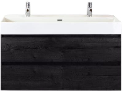 Maxx XL Badmeubelset 120 cm - Black Oak - Wastafel Kube Enkel 2 Kraangaten