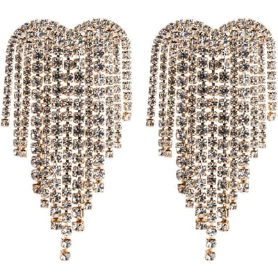 Diamant Lange Bruidssieraden Oorbellen Modieuze Hartvormige Volledige Diamant Strik Franje Stud Oorbellen Vrouwen beige