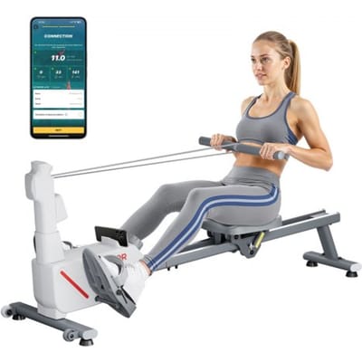 VEVOR stille magnetische roeimachine, 16 instelbare weerstandsniveaus, opvouwbare roeimachine voor thuisgebruik met dubbele glijrails en lcd-monitor, compatibel met Bluetooth-app, maximaal gebruikersgewicht 158 ​​kg