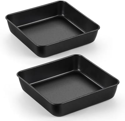 SnelShoppen - Set van 2 Vierkante Cakevormen 21x21x5 cm, RVS Bakvorm met Antiaanbaklaag, Perfect voor Brownies, Lasagne, Taarten, Duurzaam en Gezond,