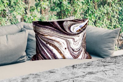 Buitenkussens - Marmerlook - Zwart - Goud - Wit - Glitter - Marmer - 60x40 cm - Weerbestendig