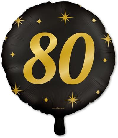 Q2P - 80 Jaar Ballon - Verjaardag Versiering - Zwart & Goud - Folie Ballon - Feest Decoratie - Helium Geschikt