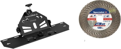 Set ,Tegels in verstekzagen, SLIDER-45 voor haakse slijper 115-125mm + 125 diamantschijf mm 2IN1 slijpen en snijden, keramische tegels PRO GRES 1A1