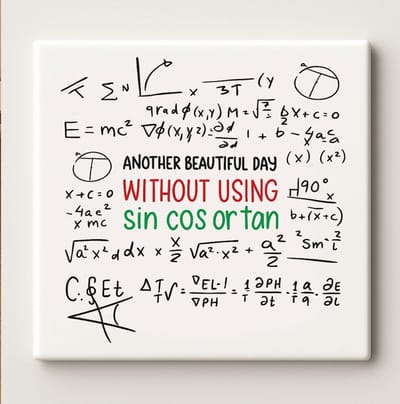 Grappige Wiskunde Tegel – “Another Beautiful Day Without Using Sin Cos or Tan” – 15x15 cm Keramische Wanddecoratie voor Leraren, Studenten & Wiskundefans