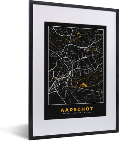 Fotolijst incl. Poster - Plattegrond - Kaart - Aarschot - Goud - 30x40 cm - Posterlijst - Stadskaart