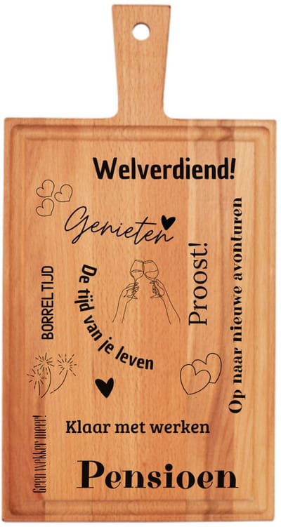 Borrelplank - Pensioen Cadeau - 38 x 20 cm | JM Woods