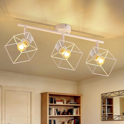 Glitzerlife - Plafondspot Plafondlamp - 3x E14 Opbouwspots - draaibaar 90° & 350° verstelbaar - Modern metalen plafondlamp Ø64,8cm voor woonkamer slaapkamer keuken kantoor wit