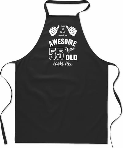 Awesome 55 year - 55 jaar cadeau - keukenschort duimen - katoen - BBQ - verjaardag - zwart