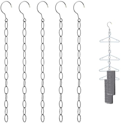 Dailygoods- Kleerhangerketting 5-delig - Ruimtebesparende Kleerhangeropslag - Hoog Draagvermogen - Verzinkt Materiaal - Zilveren Kleur - Duurzaam Ontwerp - Hangsysteem