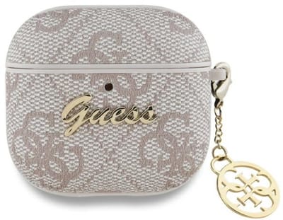 Guess Hoesje geschikt voor AirPods 4 | Premium Eco-leder en Duurzaam PC | met Charm | Robuust | Roze