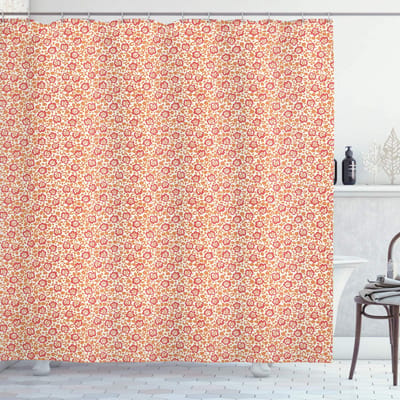 ABAKUHAUS Douchgordijn – Bloemenprint – 175 x 220 cm – Zalmkoraal-Wit – waterafstotend