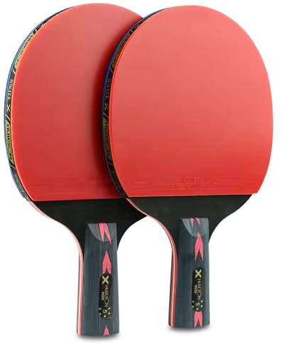 BukkitBow - Professionele Tafeltennis Batjes Set - 2 Stuks - Wenge Hout - Carbon - Inclusief Opbergtas - Rood/Zwart