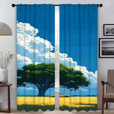 Schoonheid Landschap Huis Interieur Gordijnen voor Camera Raam Gordijn voor Kamer 2 Paneel Scheidingsgordijnen Halloween Decoratie Woonkamer W60xH90cmx2pcs-CL