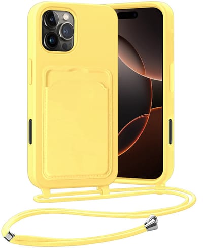 Hoesje Geschikt voor iPhone 16 Pro Hoesje Met Telefoonketting Pasjeshouder Case Koord - Hoesje Geschikt voor iPhone 16 Pro Hoes Met Kaarthouder - Geel