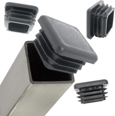 Vierkante Plastic Pluggen - Buisdoppen - Meubelbescherming - Flexibele Ribbels - 50 Stuks - Zwart