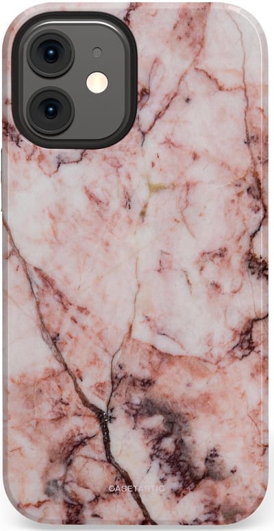 Casetastic hoesje geschikt voor Apple iPhone 12 Mini - Dubbellaagse bescherming - Koraalrif Marmer - Fashion Case - Lichtroze Perzik
