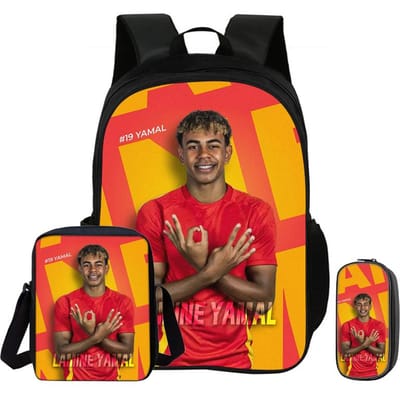 L-Lamin Yamal 3-delige Set Rugzak Schoudertas Etui Boekentas Voetbalster Rugzak kind Mochila Sport Schooltas Kindercadeau