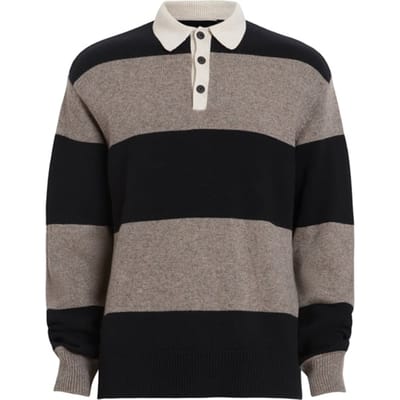AllSaints Jax Ls Polo Blk/fawn Brown Ml Size: XXL | Sweaters Outlet | Heren | Zwart