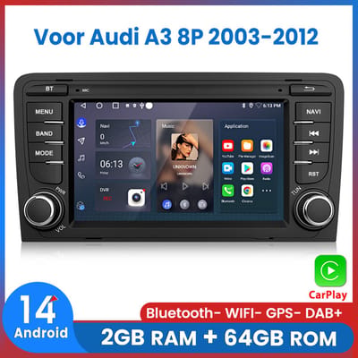 Awesafe Autoradio - Geschikt Voor Audi A3 8P 2003 t/m 2012 - 2GB+64GB - Draadloos Carplay Android Auto - GPS RDS Bluetooth - Navigatie - RAM 2GB + ROM 64GB